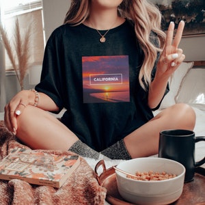 Chemise coucher de soleil rétro, coucher de soleil californien vintage, t-shirt rétro à manches courtes, t-shirt graphique