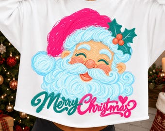 Merry Christmas PNG, Pink Santa Claus png, Christmas png, Retro Christmas Shirt Design, Santa png, Christmas Gifts, Preppy Christmas Png