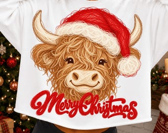 Christmas Highland Cow PNG, Merry Christmas png, Retro Christmas Shirt Design, Santa Hat png, Christmas Gifts, Preppy Christmas Png