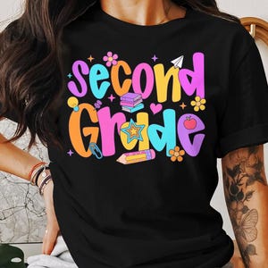 Preppy Second Grade Back to School PNG – 2nd Grade Teacher Shirt Design, Girls First Day of School Shirt, Trendy Preppy Classroom PNG