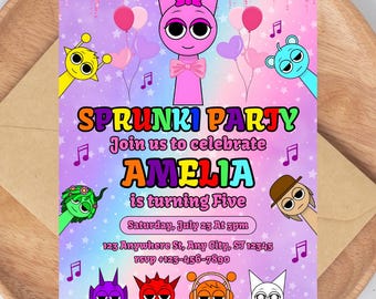 Sprunki Geburtstagsparty einladen Mädchen, Sprunki Party einladen Vorlage, Mädchen-Party einladen, Digitale Einladungsvorlage, sofortiger Download