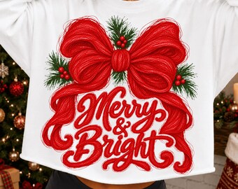 Merry and Bright PNG, Merry Christmas Png, Merry Christmas Png, Winter Holiday, Funny Xmas Png, Festive Holiday, Christmas Coquette Bow Png
