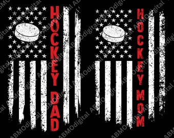 Hockey Mom and Dad PNG, American Flag Shirt Design, Mother's Day, Father's Day Gift, Sports Family Digital Download