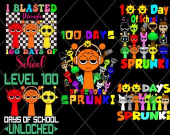 100 Days of School Sprunki Bundle PNG, 100 Days Of School PNG, School Kids Sublimation, Sprunki School Shirt Design For Teacher Student Kids