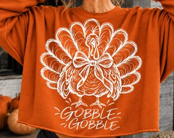 Retro Gobble Turkey PNG, Turkey Day Png, Coquette Turkey Bow Png, Trending Png, Retro Thanksgiving Png, Fall Png, Gobble Gobble Png