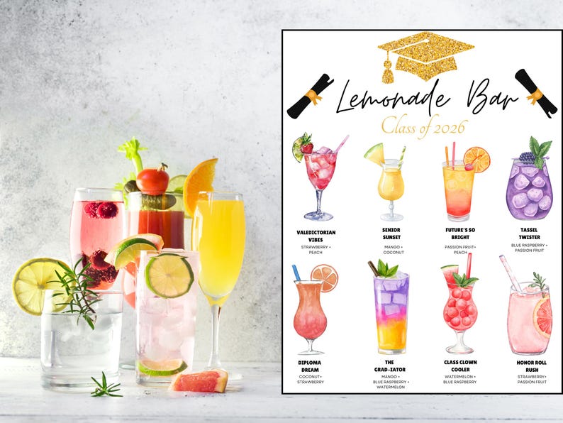 Graduation Bar Menu. Example Graduation Party Lemonade Bar Menu PNG, Printable Lemonade Bar Sign ...