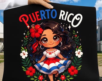 Puerto Rican Girl PNG, Culture Pride Cute Girl Traditional Dress Design, Puerto Rico Sublimation Design, Puerto Rico PNG, Puerto Rico flag
