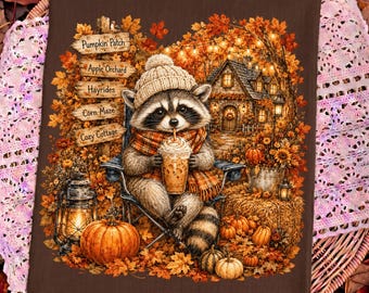 Fall Raccoon PNG, Fall Raccoon Coffee Png, Funny Raccoon Halloween Shirt Design, Fall Raccoon Sublimation, Spooky Autumn Png, Pumpkin Png
