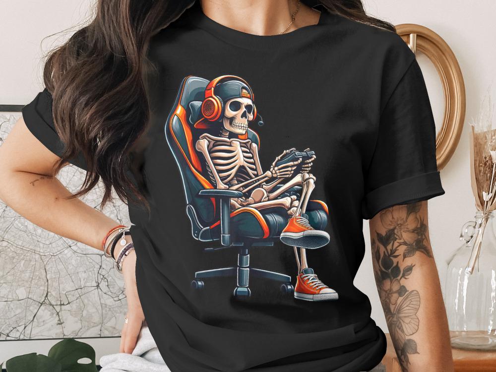 Halloween Skeleton Gamer PNG, Video Gaming Boys Shirt Design, Spooky ...