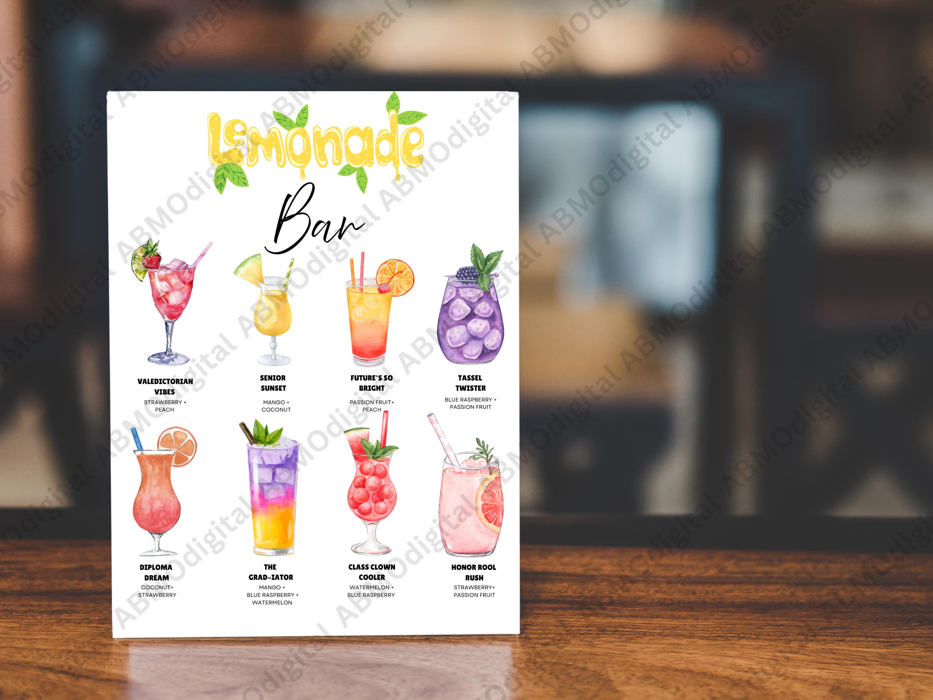 Graduation Party Lemonade Bar Menu PNG, Printable Lemonade Bar Sign ...
