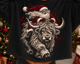 Santa Highland Cow PNG, Merry Christmas Png, Vintage Santa Claus Boop PNG, Halftone Christmas Png, Retro Christmas Png, Christmas Png