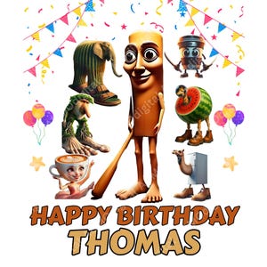 Aangepaste Italiaanse Brainrot-verjaardag png, gepersonaliseerde naam meme verjaardag voor kinderen, grappig digitaal feestontwerp, gelukkige verjaardag (je naam) png