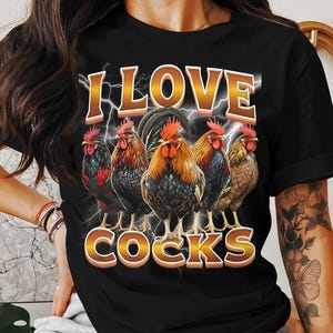 I Love Cocks PNG, Funny Rooster Sublimation Design, Chicken Lover Shirt PNG, Farm Life Humor Digital Download, Sarcastic Barnyard Clipart
