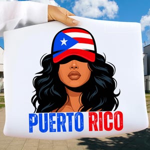 Puerto Rican Girl PNG, Proud Boricua Woman with Puerto Rico Flag, Afro Latina PNG, Puerto Rican Heritage Sublimation, Digital Download