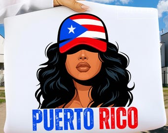 Puerto Rican Girl PNG, Proud Boricua Woman with Puerto Rico Flag, Afro Latina PNG, Puerto Rican Heritage Sublimation, Digital Download