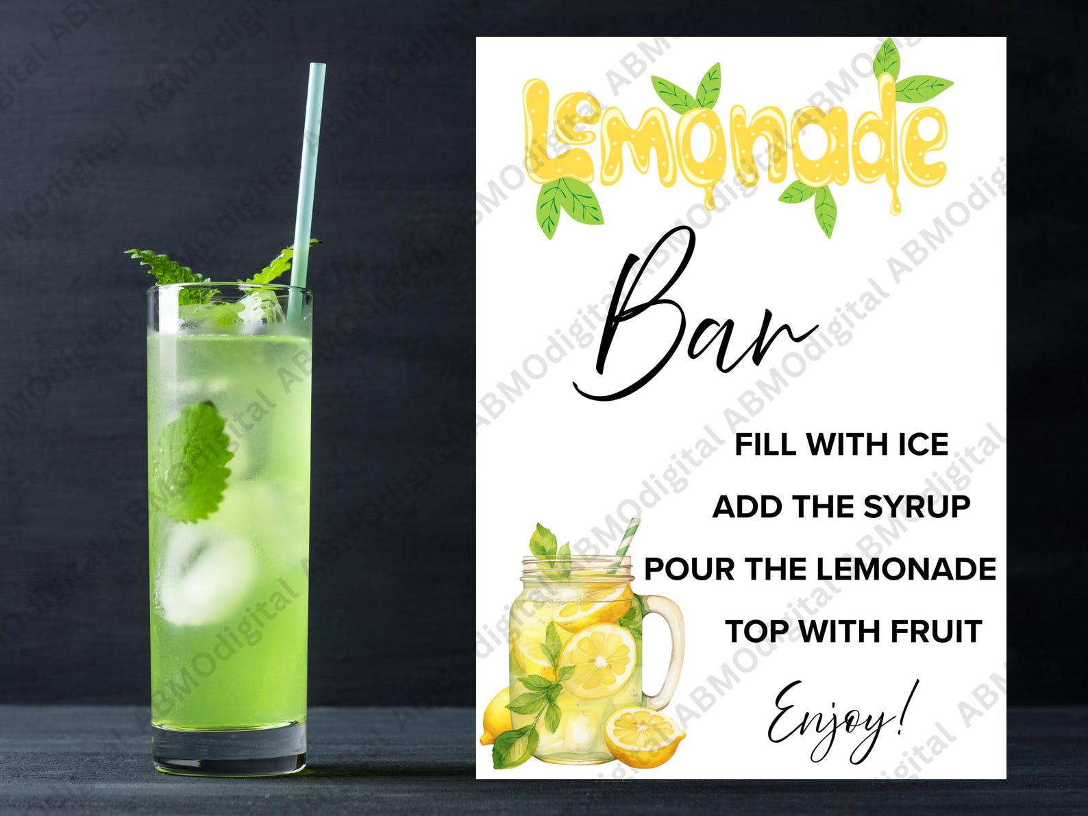 Lemonade Bar Sign PNG - Signature Drink Station Sign PDF, Wedding ...