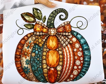 Faux Rhinestone Pumpkin PNG, Sparkly Thanksgiving Fall Shirt Design, Cozy Autumn Farmhouse PNG Digital Download