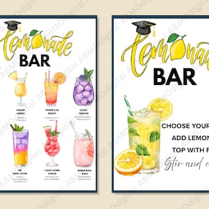 Menu du bar limonade fête de remise des diplômes PNG, enseigne de bar limonade imprimable, décor de station de cocktails, promotion 2025, carte des boissons PDF pour la fête des diplômés
