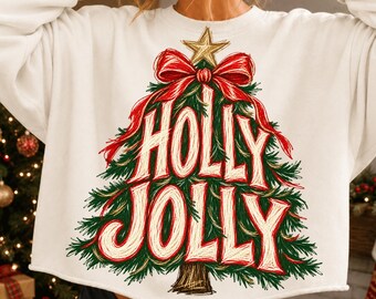 Holly Jolly PNG, Christmas Tree Png, Retro Christmas PNG, Christmas PNG, Pink Christmas Png, Preppy Holiday png, Christmas Shirt Design