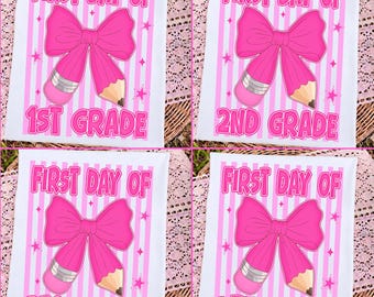 Striped Back To School Png Bundle, First Day Of School Png, First Day Of 1st 2nd 3rd 4th Grade Png, Girly Pencil Bow Png, Pink Teacher Png