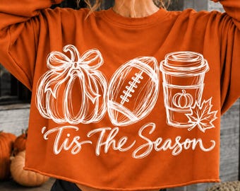 Tis The Season PNG, Fall Pumpkin Football Sublimation Design, Autumn Coffee Shirt PNG, Thanksgiving Png, Football Png, Touchdown Season Png