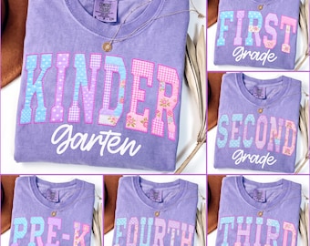 Patchwork Back to School PNG Bundle, Kindergarten Pre-K 1st/2nd/3rd/4th Grade Png, Blue Gingham Png, Boho Teacher Png, First Day Of School