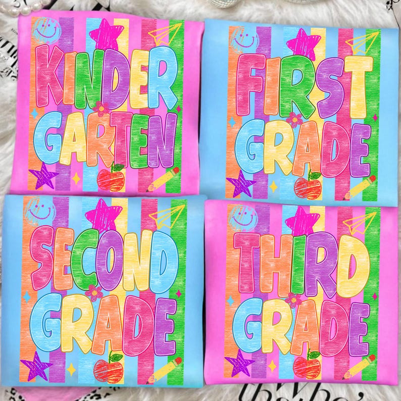 Striped Back to School Png Bundle, Crayon Hand Drawn Smiley Png ...