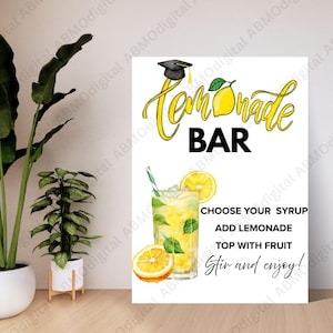 Menu du bar limonade fête de remise des diplômes PNG, enseigne de bar limonade imprimable, décor de station de cocktails, menu de boissons PDF pour la fête des diplômés
