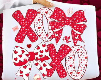 Coquette Valentines XOXO PNG, Trendy Valentine's Day Pink Girly Brushstroke Bow PNG, Vday Sublimation Design, Love Bow Digital Download