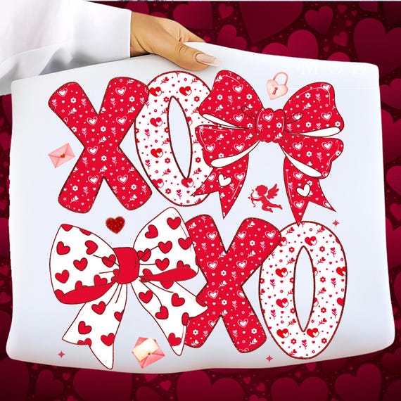 Coquette Valentines XOXO PNG, Trendy Valentine's Day Pink Girly Brushstroke Bow PNG, Vday Sublimation Design, Love Bow Digital Download