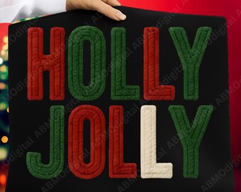 Fio de crochê com gancho de trava Holly Jolly PNG – Bordado falso, Natal elegante PNG, Design de camisa de crochê feminina para Natal, Download digital