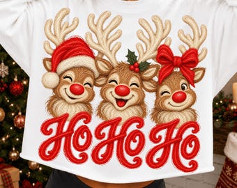 Reindeer Ho Ho Ho PNG, Retro Christmas Png, Santa Claus Png, Sparkle Santa Christmas gifts png, Reindeer Png, Christmas Png, Santa Hat Png