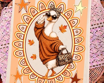 Striped Fall Goose Png, Glam Goose  Bow PNG, Cute Animal Autumn Design, Cozy Season Png, Pumpkin Spice Png, Trending Fall Png,Fall Vibes Png
