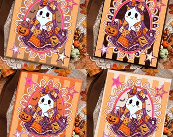 Striped Ghost Halloween PNG, Preppy Floral Ghost Bow Png, Patchwork Ghost Png, Spooky Png, Pumpkin Spice Png, Coquette Fall Pumpk, Fall Png