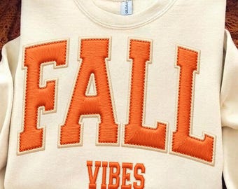 Fall Vibes Embroidery PNG, Embroidery Fall Png, Autumn Png, Halloween Png, Thanksgiving Png, Fall Sublimation, Faux yarn Fall season Png
