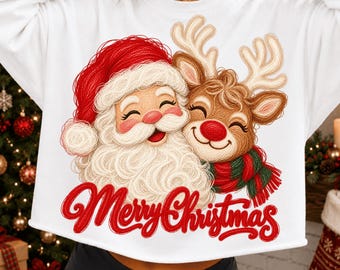 Santa and Reindeer Png, Merry Christmas Png, Santa Claus Png, Christmas Shirt PNG, Holiday Gift, Preppy Christmas Png, Xmas Digital Download