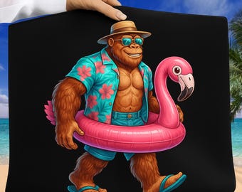 Hawaiian Bigfoot PNG, Funny Sasquatch Flamingo Pool Party, Bigfoot Summer Shirt Design, Summer Png, Summer Sublimation, Digital Download