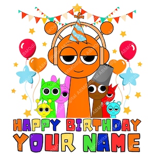 Benutzerdefinierter Sprunki-Geburtstag, personalisierter Name Sprunki-Geburtstag für Kinder PNG, alles Gute zum Geburtstag (Ihr Name) PNG, digitales Design für Party-Geburtstag