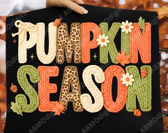 Preppy Pumpkin Season Faux Yarn PNG, Leopard Pumpkin Autumn PNG, Perppy Thanksgiving PNG, Faux Crochet Coquette Bow, Digital Download