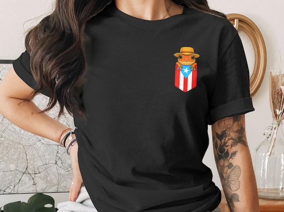 Jíbaro Coquí Frog Puerto Rico Flag PNG, Boricua Pocket Borinquen Shirt Design, Sublimation File