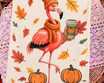Flamingos Wearing Sweater Coffee PNG, Cute Thanksgiving Autumn Lovers Shirt Design, Fall Flamingo Sublimation File, Fall Vibes Png