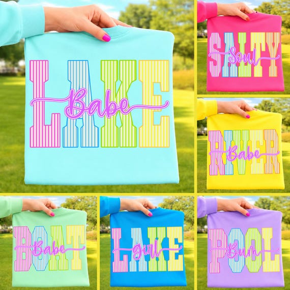 Trendy Summer Seersucker PNG, Beach Life  Bundle, Lake Girl Png, Neon Summer Vibes PNG, Sunshine Png, Salty Summer Design, Pool River Png