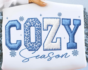 Faux Yarn Cozy Season Winter PNG, Leopard Christmas Winter Design, Chunky Knit Cute Snowman, Preppy Freezing Season Coquette Bow PNG
