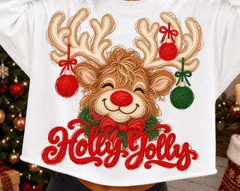 Reindeer Christmas PNG, Holly Jolly Png, Merry Christmas Png, Cute Reindeer PNG, Christmas Png, Festive Xmas Png, Preppy Christmas Png