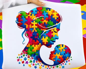 Autism Mama PNG, Mom and Child Autism Awareness Shirt Design, Puzzle Piece Autism Sublimation, Autism Png, Digital Download