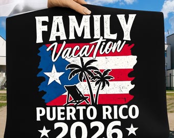 Vacanze in famiglia a Porto Rico 2026 PNG, maglietta per vacanze estive al mare, design per viaggi in famiglia tropicali, vacanze in famiglia PNG, sublimazione estiva