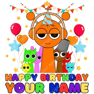 Benutzerdefinierter Sprunki-Geburtstag, personalisierter Name Sprunki-Geburtstag für Kinder PNG, alles Gute zum Geburtstag (Ihr Name) PNG, digitales Design für Party-Geburtstag