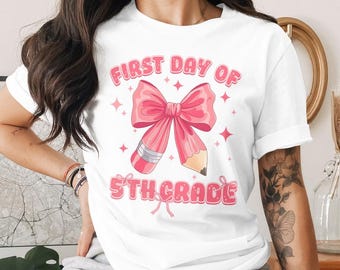 Coquette 1st Day of 5th Grade PNG - Back to School Shirt Design, Cute Bow 5th Grade Sublimation File for Girls and Kids, Back to School PNG