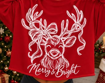 Reindeer Christmas PNG, Merry and Bright Png, Merry Christmas Png, Cute Reindeer PNG, Christmas Png, Festive Xmas Png, Preppy Christmas Png