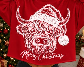 Christmas Highland Cow PNG, Merry Christmas png, Retro Christmas Shirt Design, Santa Hat png, Christmas Gifts, Preppy Christmas Png